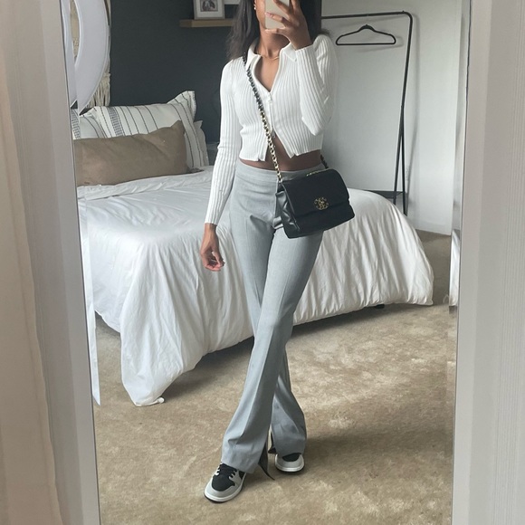 Zara slit hem cigarette pant marl gray women size xs - Picture 2 of 5